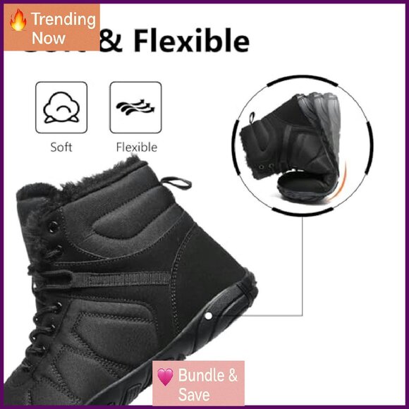 Winter Snow Boots Warm Fur Lined Anti-Slip Wide Toe Box Ankle Booties - Picture 7 of 8